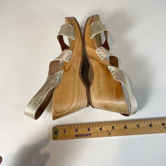 Free People Slingback Strappy Wedge Sandals Metallic Gold Size 37 Leather Heel - Picture 7 of 10